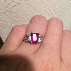 Ruby + White Gem + 9 Karat White Gold Ring, NWOT